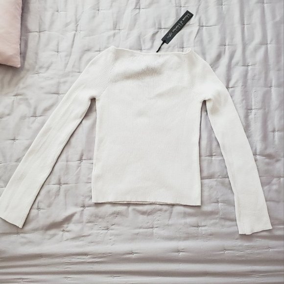 House of Harlow- Ribbed Knit Sweetheart Longsleeve Top- NWT- S (Fits up to S/M) - Picture 4 of 8